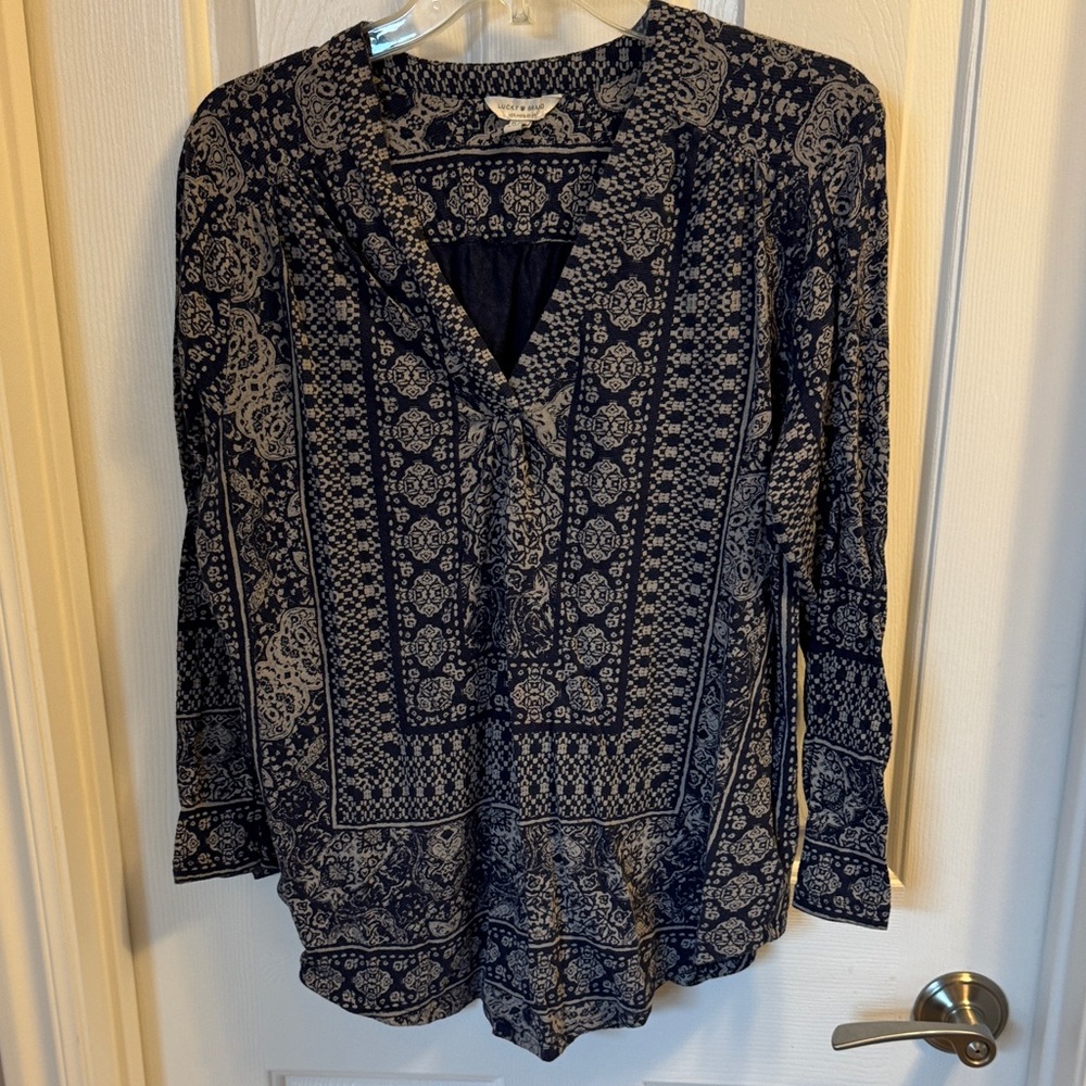 Lucky Brand Navy and White Patterned Blouse